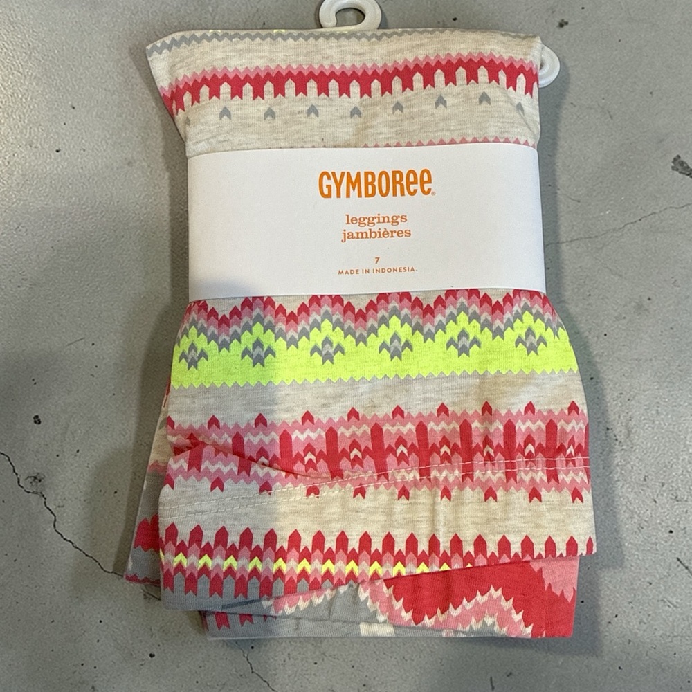 Gymboree Pink & Neon Yellow Chevron-Accent Girls' Leggings (7) NEW